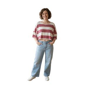 Old Navy Luxe Oversized Red & White Striped Crop T-Shirt Size 4X